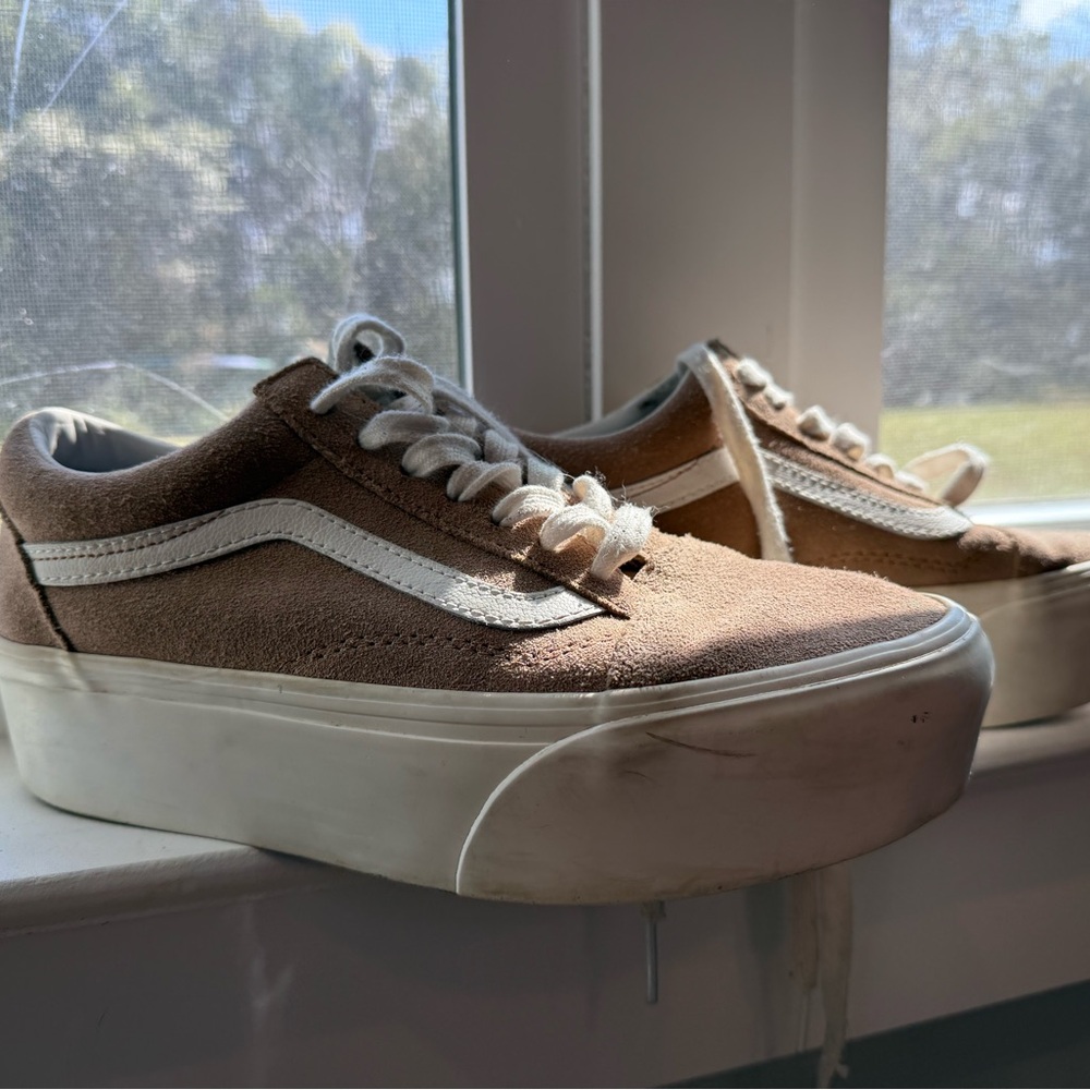 Vans Women's Tan and White Platform Sneakers